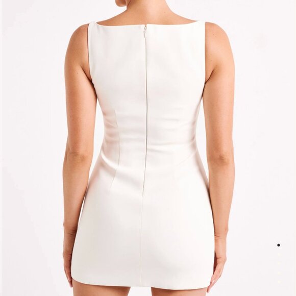 NWT Meshki Angela Suiting Mini Dress Ivory White Boat Neckline Wedding Bride - Picture 2 of 9